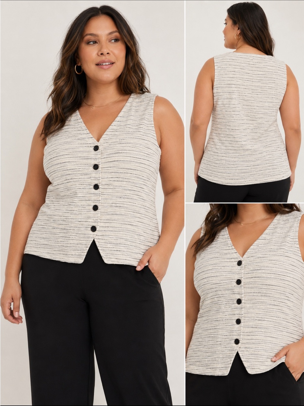 NWT Penn Penningtons Striped Button Front Knit Vest Top Size 1X
